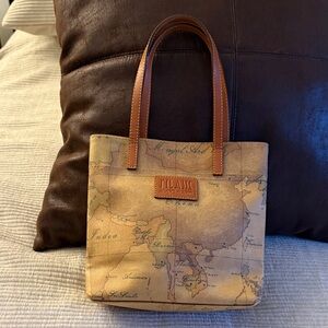 Geo Map Print Tote Bag in Tan